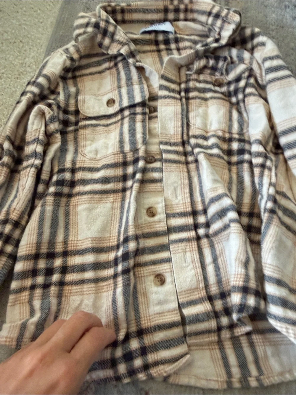 Old Navy Cream, Black & Tan Plaid Button-Down Shacket